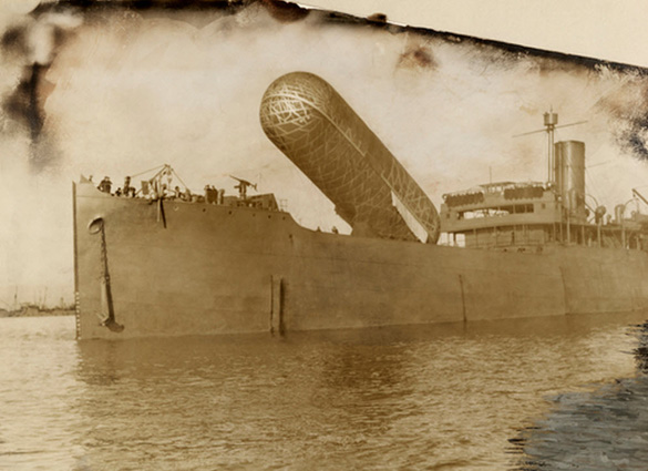 A view of the H.M.S Canning and its observation balloon. - Image discovered by TheBlackVault.com.  (Credit: National Geographic.)