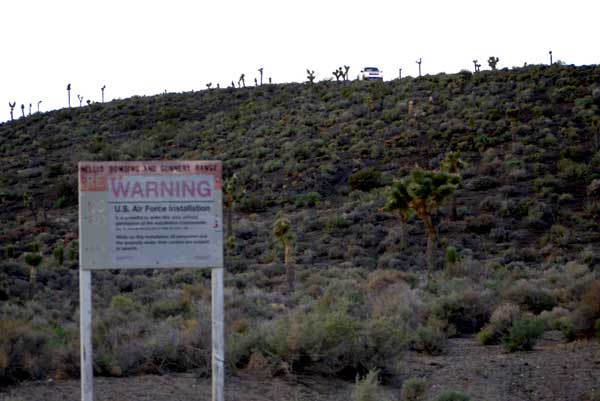 Warning signs at the Area 51 back entrance. (Credit: Alejandro Rojas)