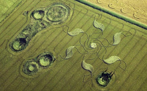 A crop circle formation next to Stonehenge in July 2002. (Credit: Andreas Müller/kornkreise-forschung.de)