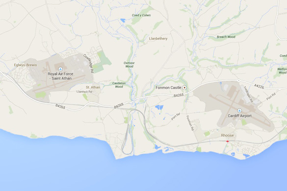 Map of Cardiff's proximity to St. Athan Royal Air Force base. (Credit: Google Maps)