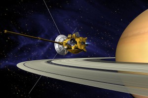 Artist's impression of Cassini in orbit around Saturn. (Credit: NASA)