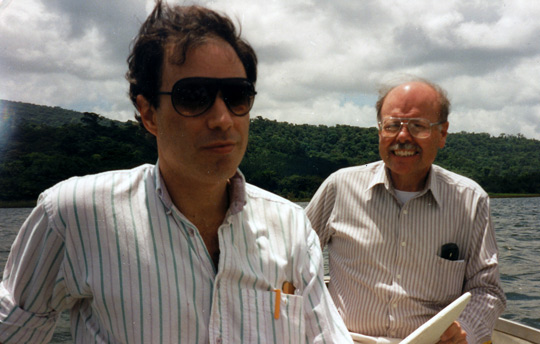 Antonio Huneeus and Dr. Richard Haines on a boat on Cote Lake. (image credit: Antonio Huneeus)