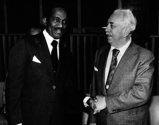 Prime Minister of Grenada, Sir Erich Gairy, with the camerman Colman von Keviczky. (image credit: ICUFON Archives)
