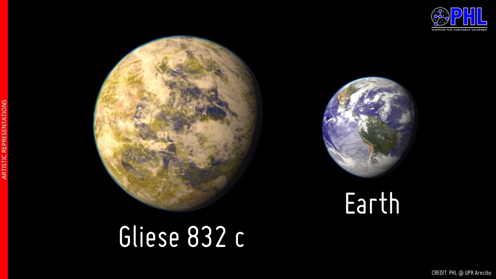 Gliese 832c compared to Earth