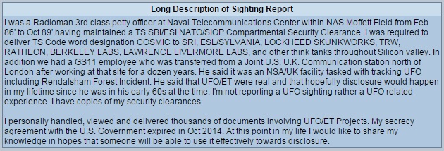 MUFON Report from the Case Management System. (Credit: MUFON)