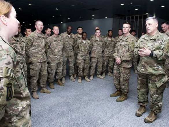 Army Chief of Staff Gen. Mark Milley is not breifing cadets about an alien threat. He is actually talking to soldiers serving in Erbil, Iraq, Dec. 18. Milley was on a five day tour of the U.S. Central Command area of responsibility. (Photo: Staff Sgt. Chuck Burden/Army)