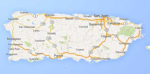 Fajardo can be seen on the eastern tip of Puerto Rico. (Credit: Google Maps)