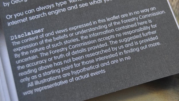 The Forestry Commission's UFO Trail leaflet has a disclaimer about reported UFO sightings. (Credit: BBC)