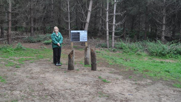 Olivia English standing at the end of the UFO Trail, site of the UFO landing. This is where her sculpture will be placed. (Credit: BBC)