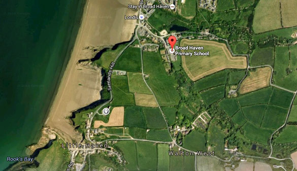 A map showing the location of Broad Haven Primary in relation to Haven Fort Hotel (The  small marker on the bottom right. (Credit: Google Maps)