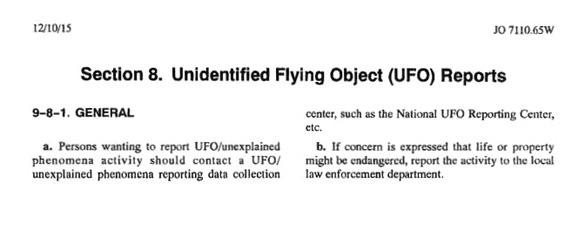 AIM Section 8 on UFO Reporting. (Credit: FAA)