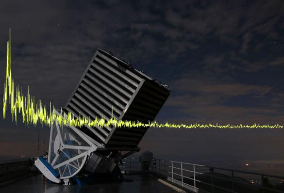 The Telescope of the Sloan Digital Sky Survey with one of the 234 detected Signals. (Credit: SDSS.org / Borra u. Trottier, 2016)