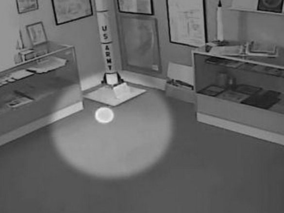 A still image of the mysterious orb which has been speculated to be a ghost, alien, or dust particle. (Credit: U.S. Space Walk of Fame Museum)