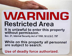 United Nuclear restricted area sign