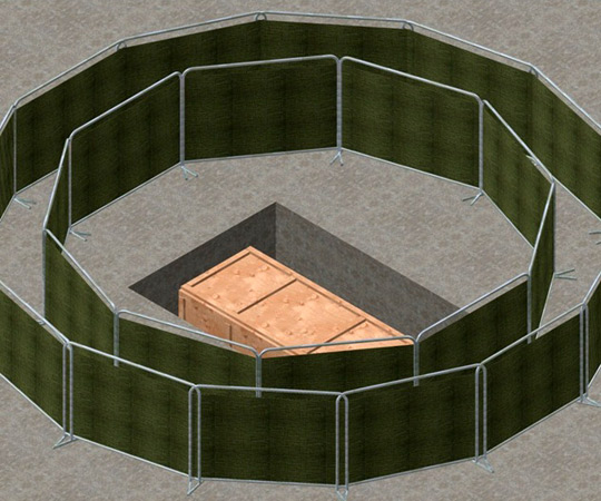 Illistration of bomb pit with security screens by Michael Schratt