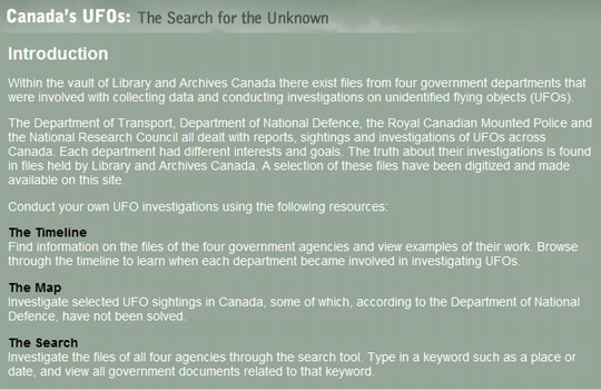 Canada's UFO wesbite. (Click the image to go to the site.)