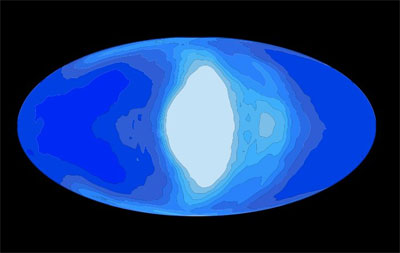 Simulated cloud coverage on a tidally locked planet. (Credit: Jun Yang)
