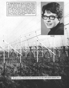 Jocelyn Bell and the radio telescope used to discover the LGM signal.