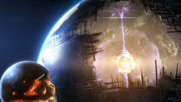Artist rendition of a Dyson sphere. (Credit: FantasyWallpapers.com/earthsky.org)