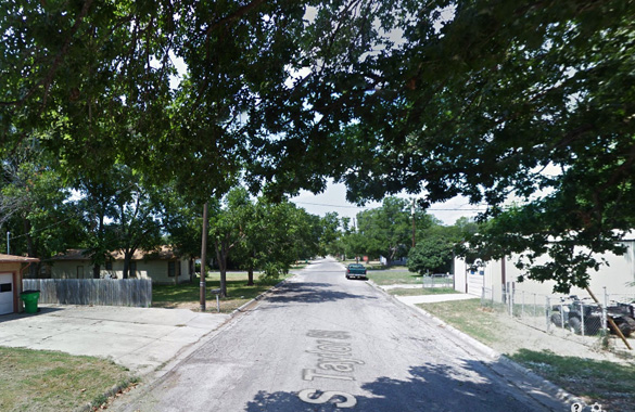 The witness was driving home from work when the crowd of people in the street was noticed – all watching a UFO. Pictured: Tyler Street, Gainesville, TX. (Credit: Google)