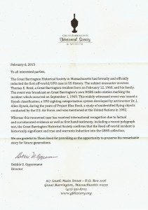 Great Barrington Historical Society and Museum Press Release. (click to enlarge)
