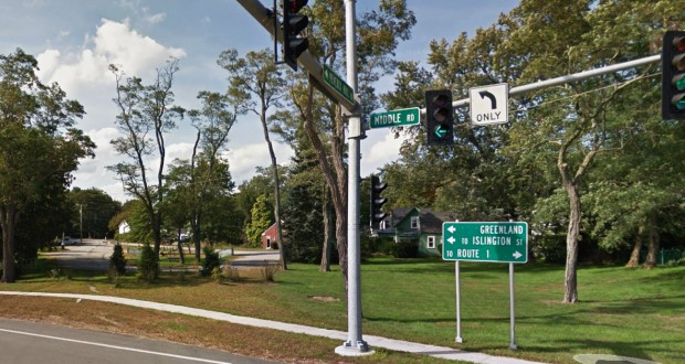 The incident occurred at the intersection of Peverly and Middle roads in Portsmouth, NH. (Credit: Google)