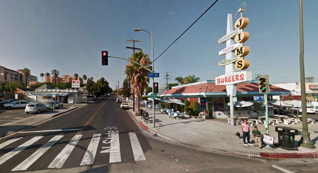 The UFO first appeared as a dark object in the southwest sky over the Boyle Heights section of Los Angeles, CA, beginning about 4:50 p.m. on January 7, 2015. Pictured: Boyle Heights. (Credit: Google)