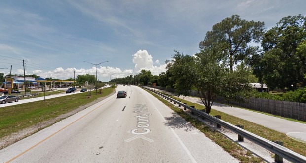 The witness was traveling along East Lake Road in Palm Harbor, FL, on February 5, 2015, when the hovering boomerang-shaped UFO was seen. Pictured: Palm Harbor, FL. (Credit: Google)