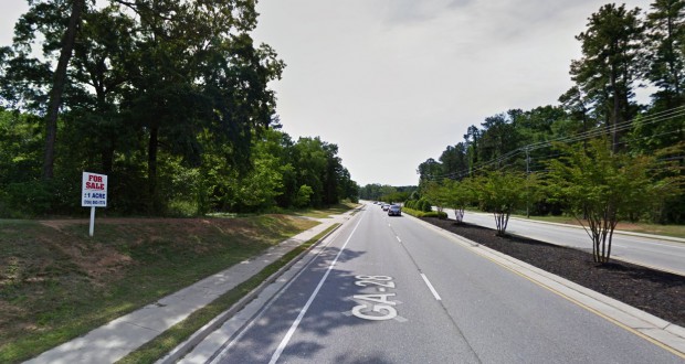 The Georgia family was driving along Furys Ferry Road in the Augusta-Martinez area when they first saw the hovering triangle. Pictured: Furys Ferry Road in Martinez. (Credit: Google)