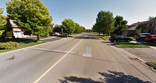 The reporting witness was 9 years old at the time she saw a black, vertical, rectangle hovering above, just south of where she and her cousin stood. Pictured: Markham, Ontario, Canada. (Credit: Google)
