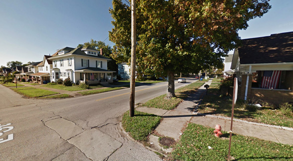 The witness was outside in Bedford, IN, when the first of three red orbs was seen moving quickly across the sky about 9:30 p.m. on May 16, 2015. Pictured: Bedford, IN. (Credit: Google Maps)