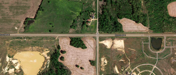 The witness was traveling along Pleasant Hill near Church Road in Olive Branch, MS, when the object was first seen. Pictured: The Pleasant Hill and Church Road intersection. (Credit: Google Maps)