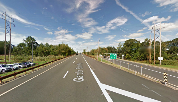 The disc-shaped object was first seen about 10:15 p.m. on July 22, 2015, shortly after passing the Montvale service area along the Garden State Parkway from the northbound lanes. (Credit: Google Maps)