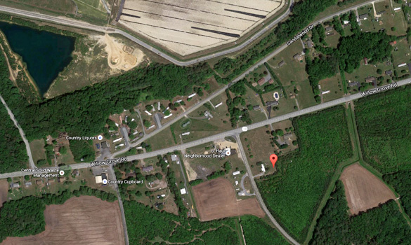 The object was boomerang-shaped with bright lights. Pictured: Sandtown, Delaware. (Credit: Google Maps)