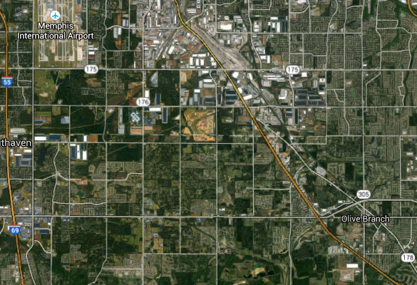 Olive Branch is a rural town just southeast of Memphis International Airport. (Credit: Google Maps)