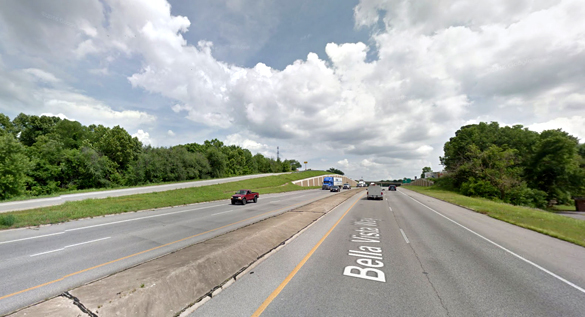 The object was first noticed hovering over the highway. Pictured: Bella Vista, AR. (Credit: Google)
