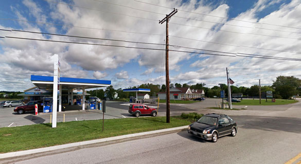 The witness had just left Snow’s Corner Gas Station in Orrington, pictured, when the object was noticed ‘100 to 200 yards from my turn off to the right, just before the Orrington-Brewer town-line.’ (Credit: Google Maps)