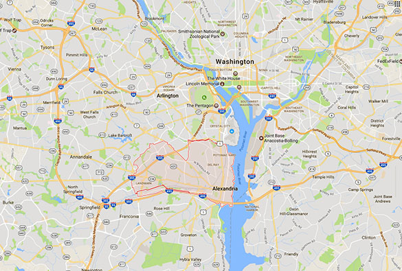 Alexandria sits just south of Washington D.C. (Credit: Google)