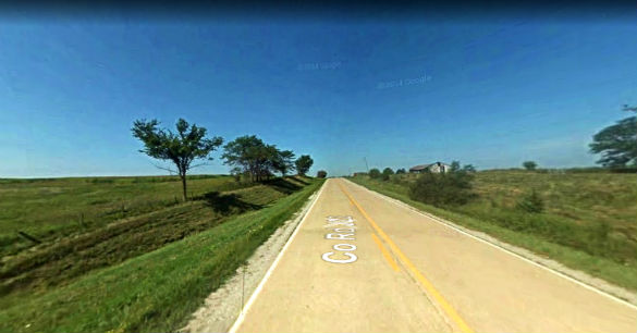 The witness watched the object instantly jump from one area of the sky to another. Pictured: Rural area near Millerton, Iowa. (Credit: Google)