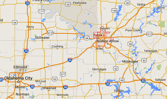 Tulsa is about 107 miles northeast of Oklahoma City, OK. (Credit: Google Maps)