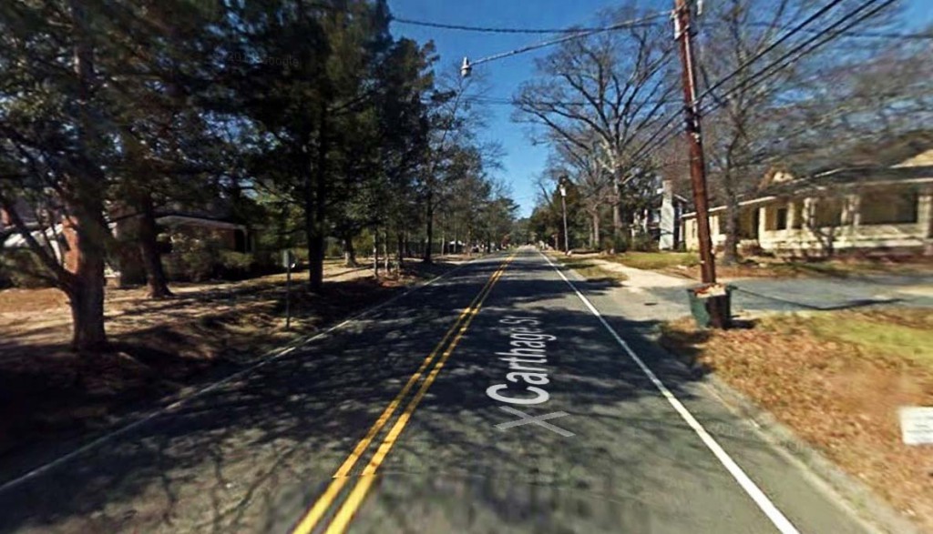 The witness quickly ran into the street to try and see the object again, but it moved away too fast. Pictured: Cameron, NC. (Credit: Google)