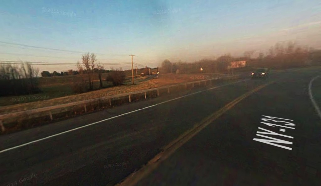 Both objects eventually moved away until they were no longer seen. Pictured: Route 131 in Massena, NY. (Credit: Google)