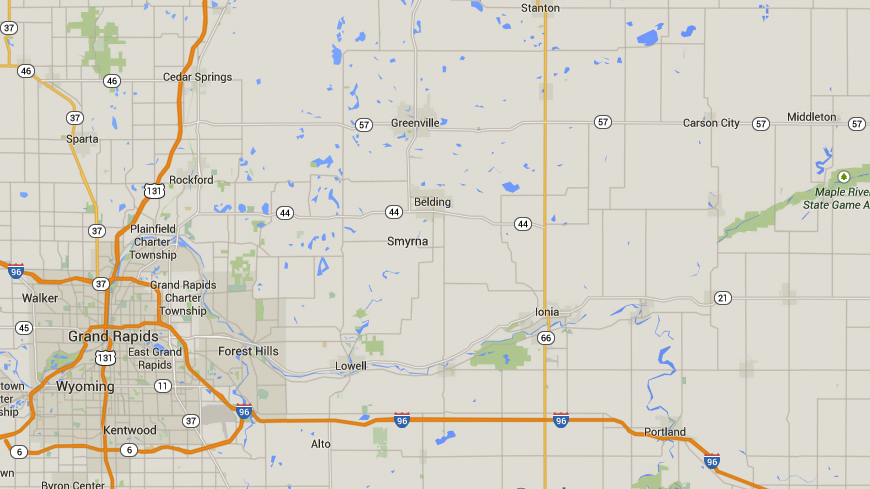 Carson City is about 100 miles northeast of Grand Rapids, MI. (Credit: Google)