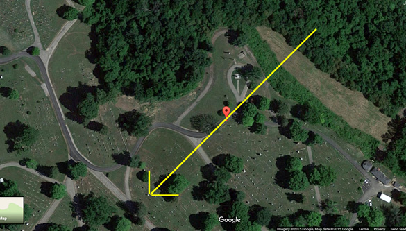 The object made no sound as it moved overhead. Pictured: A Google view of the Grandview Cemetery showing the direction of the object. (Credit: Google Maps)