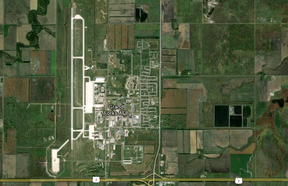 The object hovered over a roadway near Grand Forks Air Force Base. (Credit: Google)