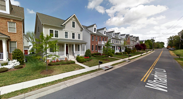 The object had a row of four or five lights along each side of its V shape. Pictured: Centreville, VA. (Credit: Google)