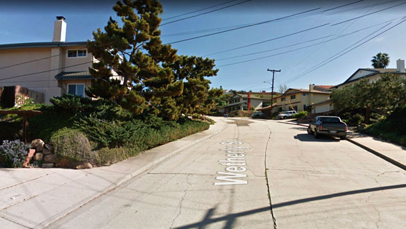 The witness could see white lights at the object’s three points. Pictured: Wetherly Street in La Mesa, California. (Credit: Google)