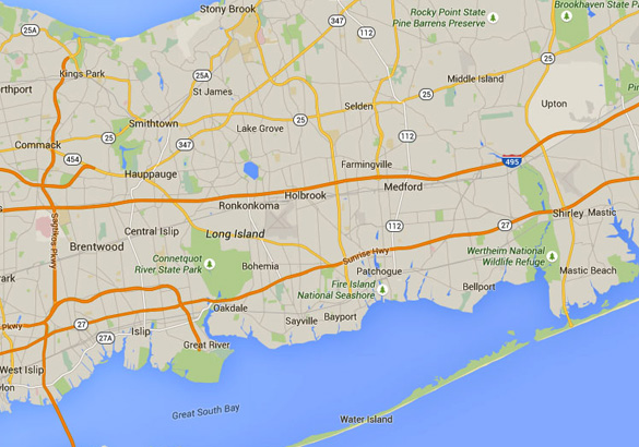 Ronkonkoma is part of Long Island, NY. (Credit: Google Maps)