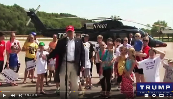 Donald Trump about to make a speech to a crowd at the Iowa State Fair on Auugst 15, 2015. (Credit: The Savage Nation YouTube video)