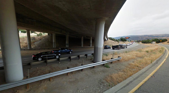 The witness was in the area of the 84 exit along I-680 when the object was seen moving quickly overhead. (Credit: Google)